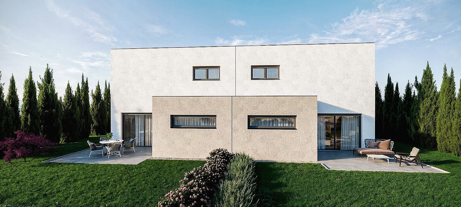 Beispiel Bild Doppelhaus Gartenseite