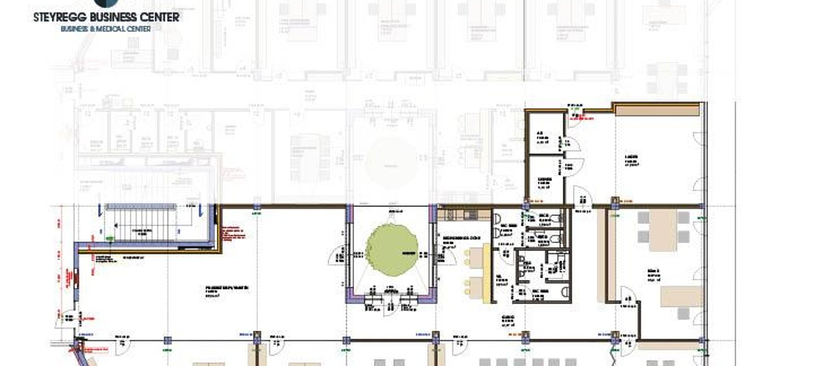 Planskizze 1.OG Südtrakt Möblierungsvorschlag