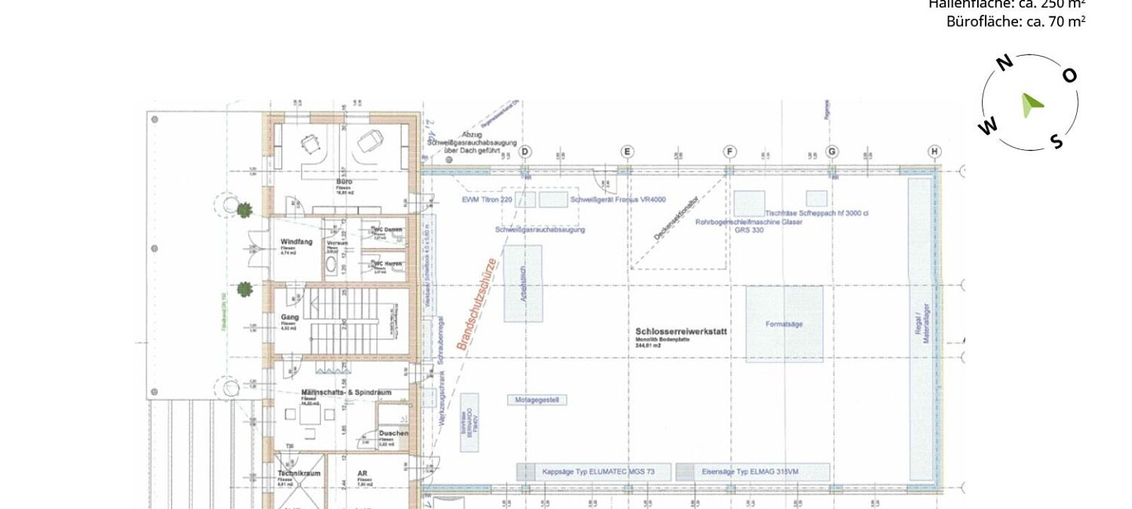 Planskizze Büro EG + Halle
