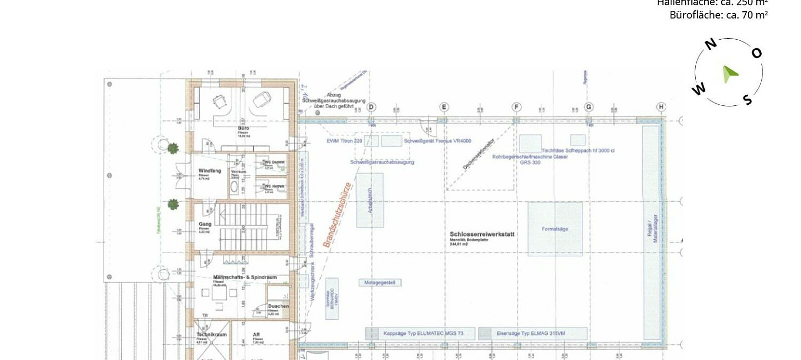 Planskizze Büro EG + Halle