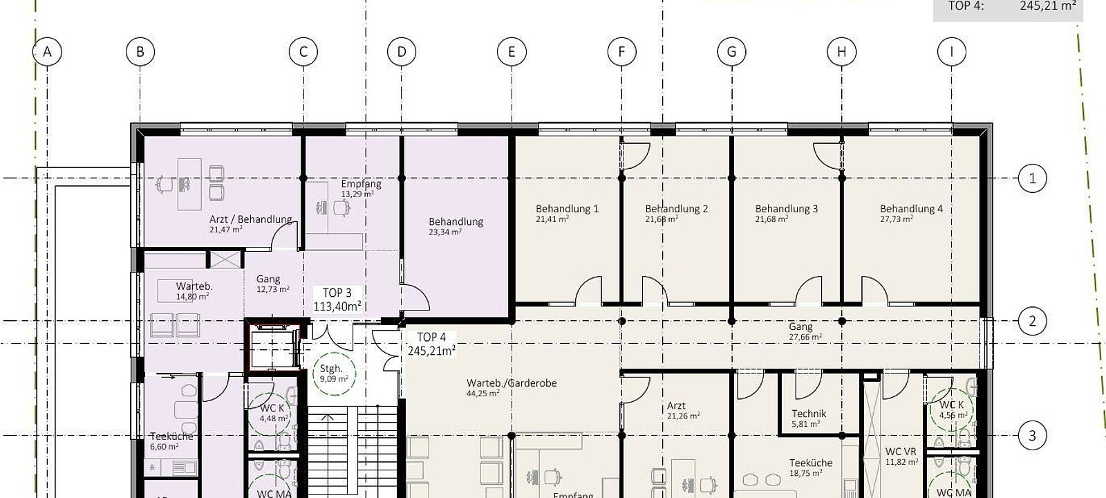 Grundriss Artzpraxen (Teilungsmöglichkeit)